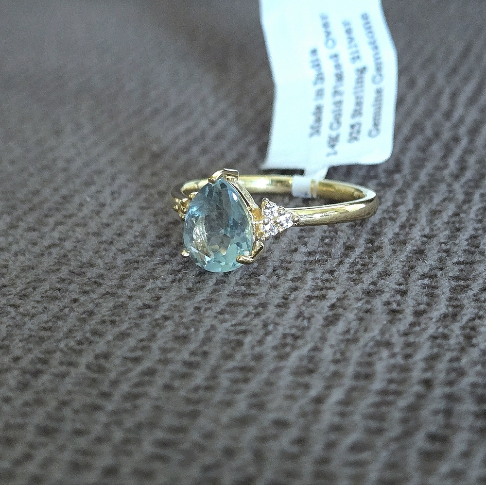Shivam Green💚 Flourite Teardrop💧 with White Topaz Ring💍 - NWT - Picture 11 of 16